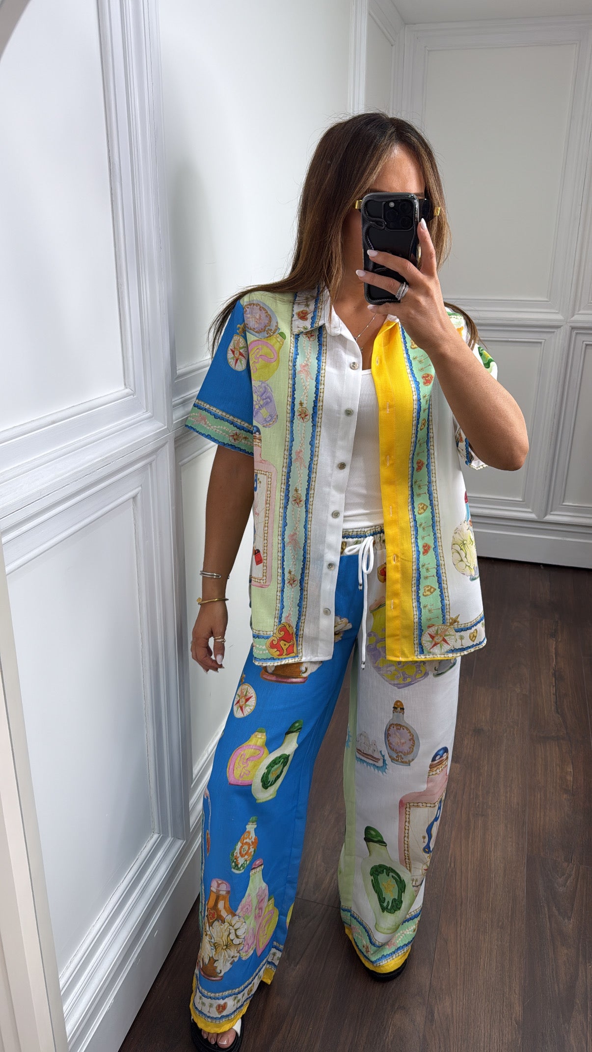 PERFUME blue multi print top and trousers co-ord