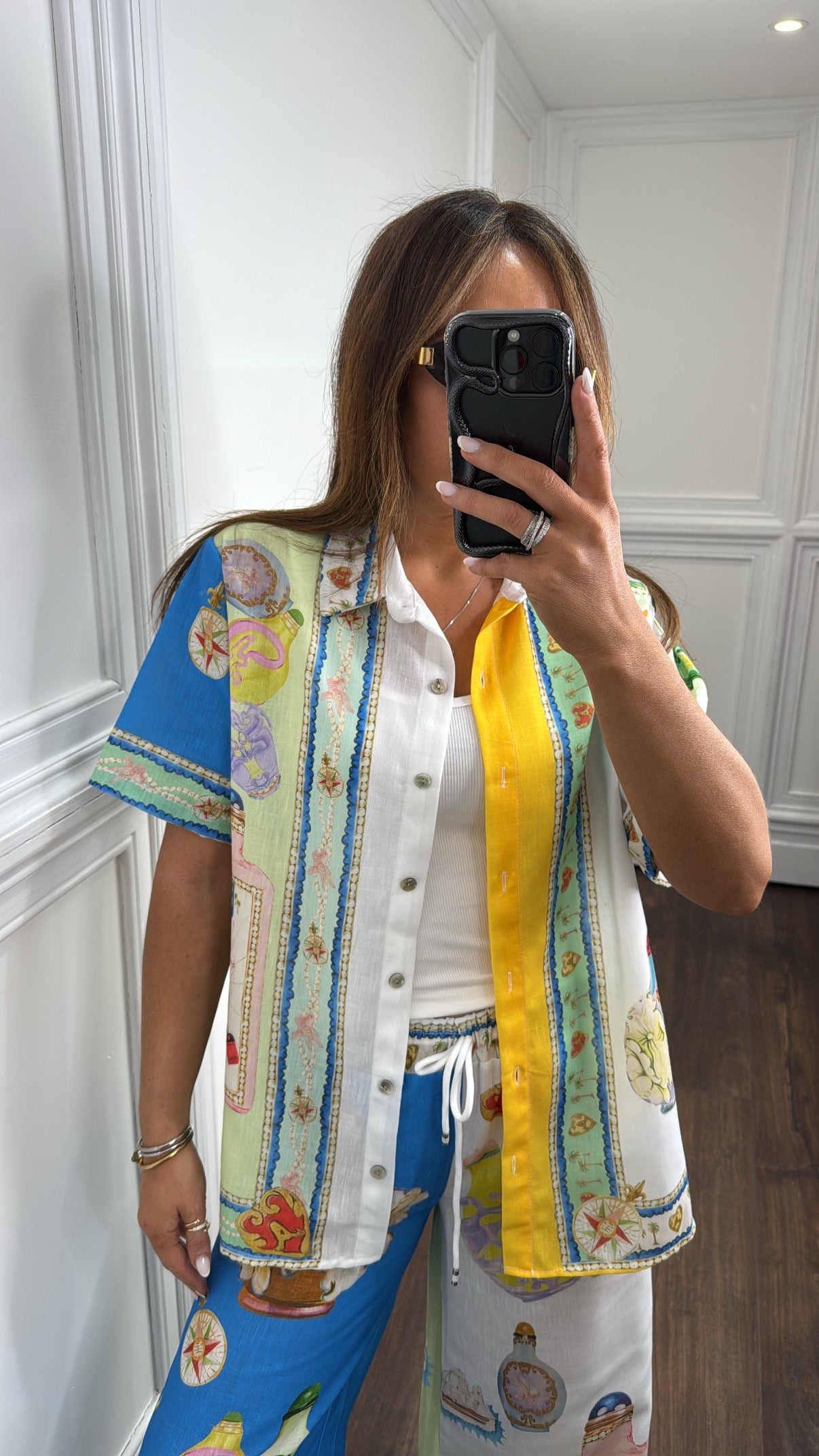 PERFUME blue multi print top and trousers co-ord