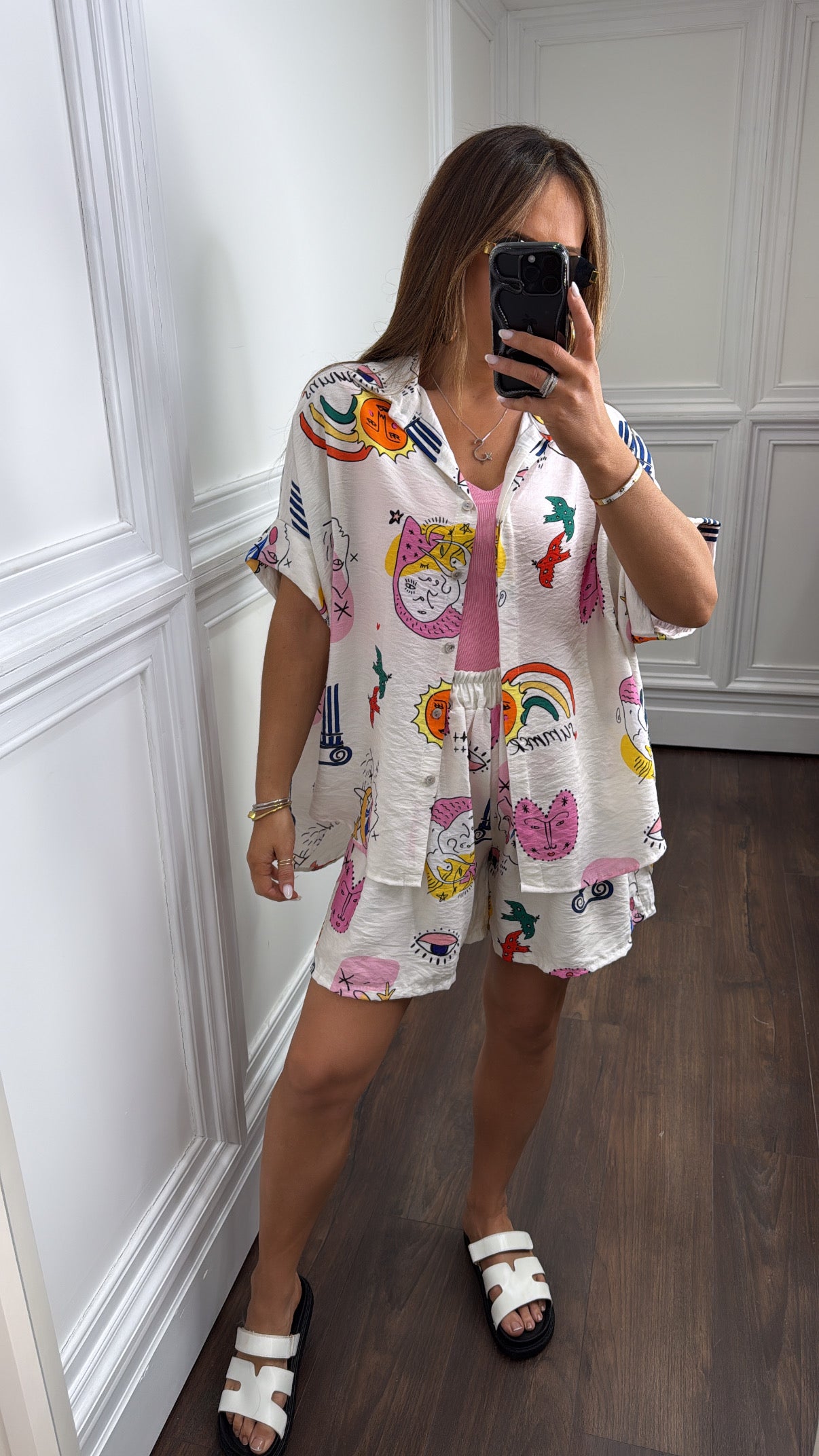 DANIKA white drawing top and shorts co-ord