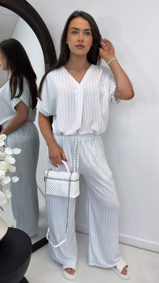 AMAYA white pinstripe v-neck trouser co-ord