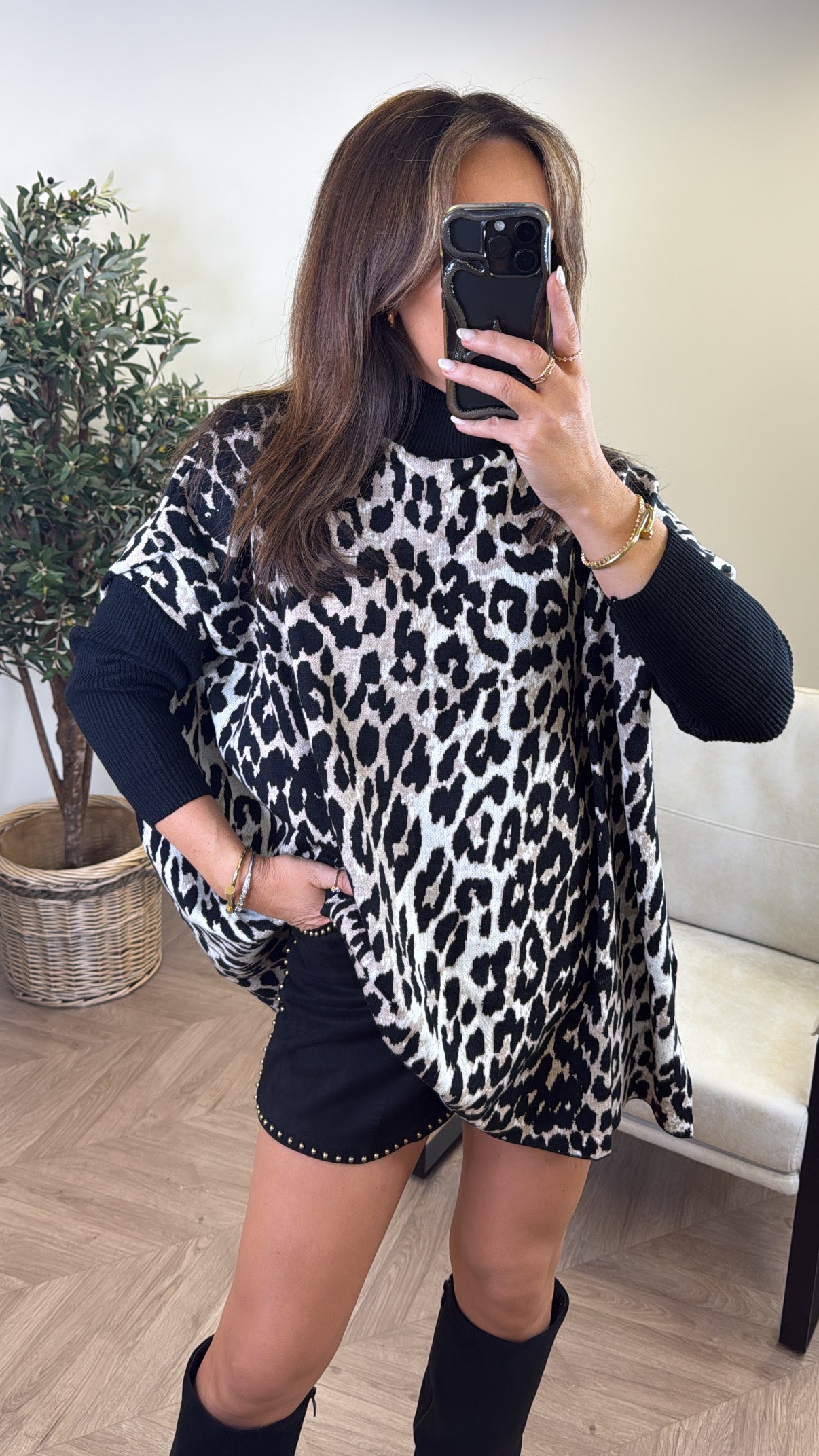 GRACIE beige leopard print oversized knitted jumper