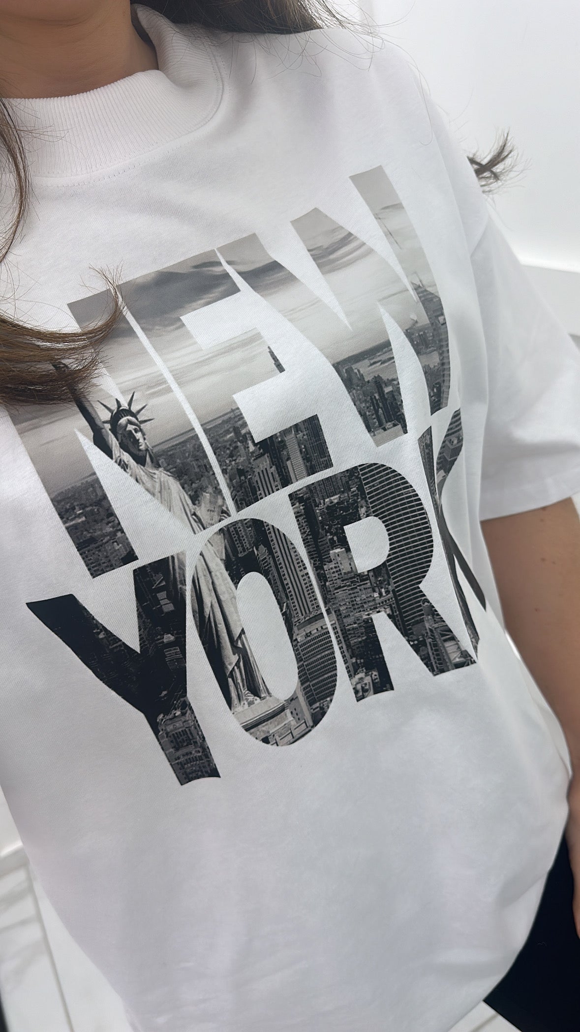 NEW YORK skyline logo white oversized t-shirt