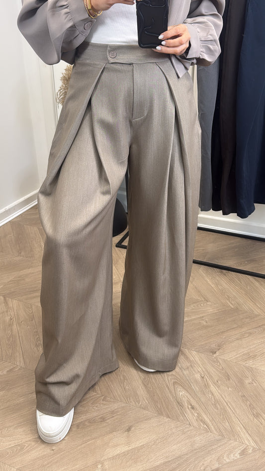 TANYA mocha flowing trousers with stretchy waistband