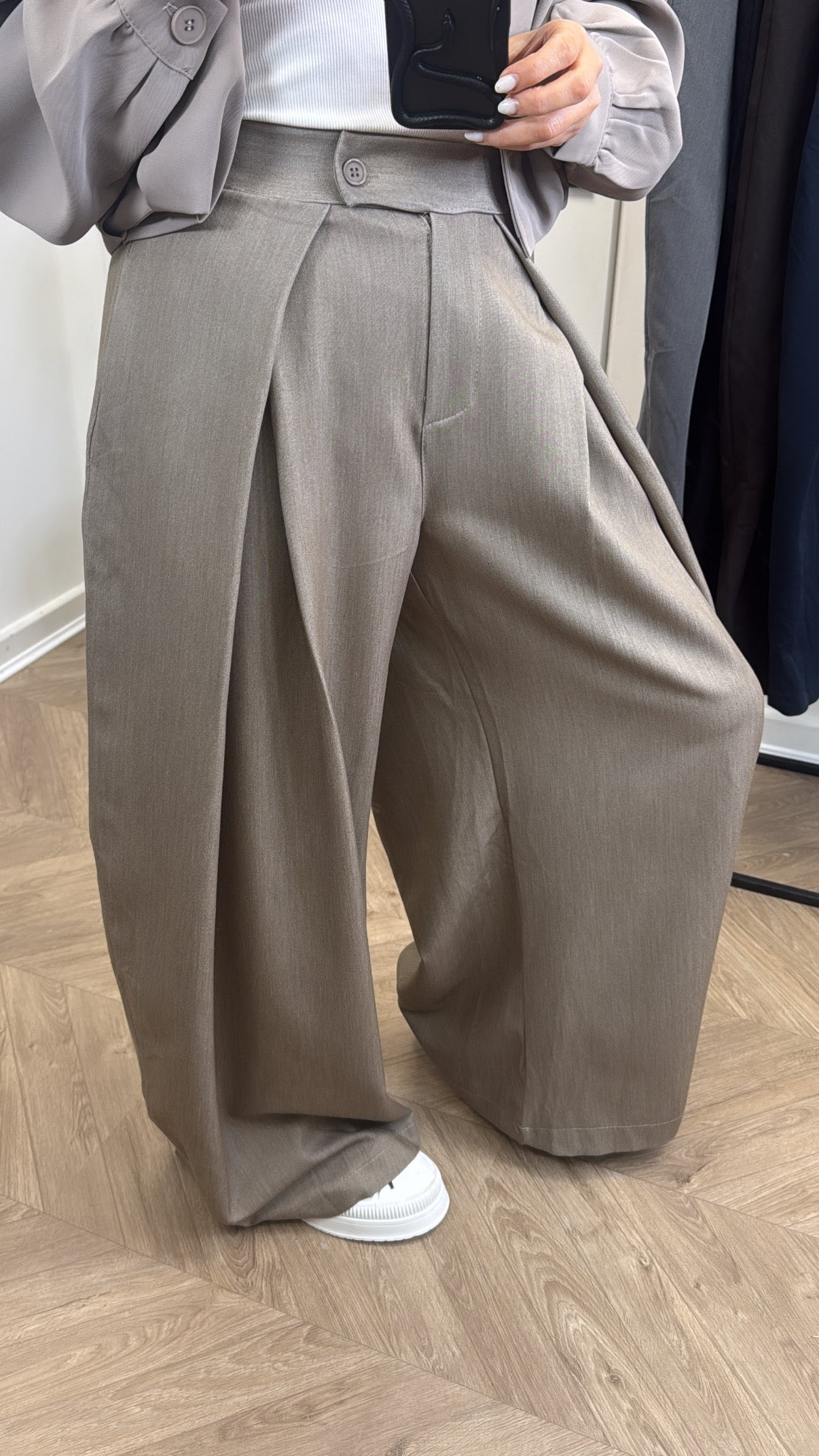 TANYA mocha flowing trousers with stretchy waistband