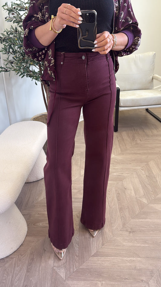 JAYDEN burgundy wide leg denim jeans