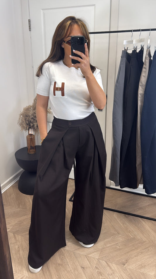 TANYA dark brown flowing trousers with stretchy waistband