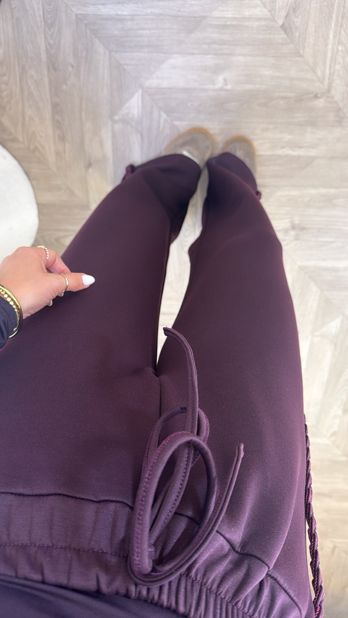 SASKIA plum braided detail soft cotton joggers