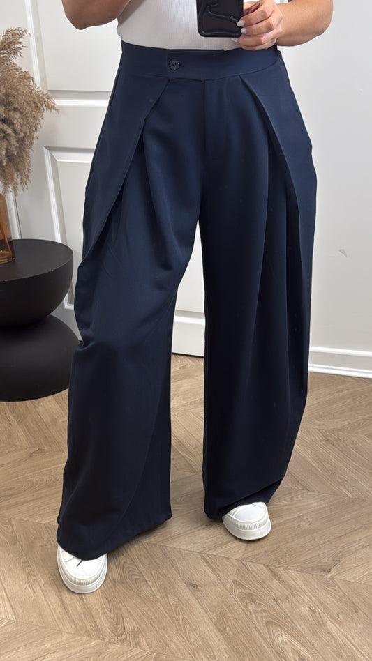 TANYA navy flowing trousers with stretchy waistband