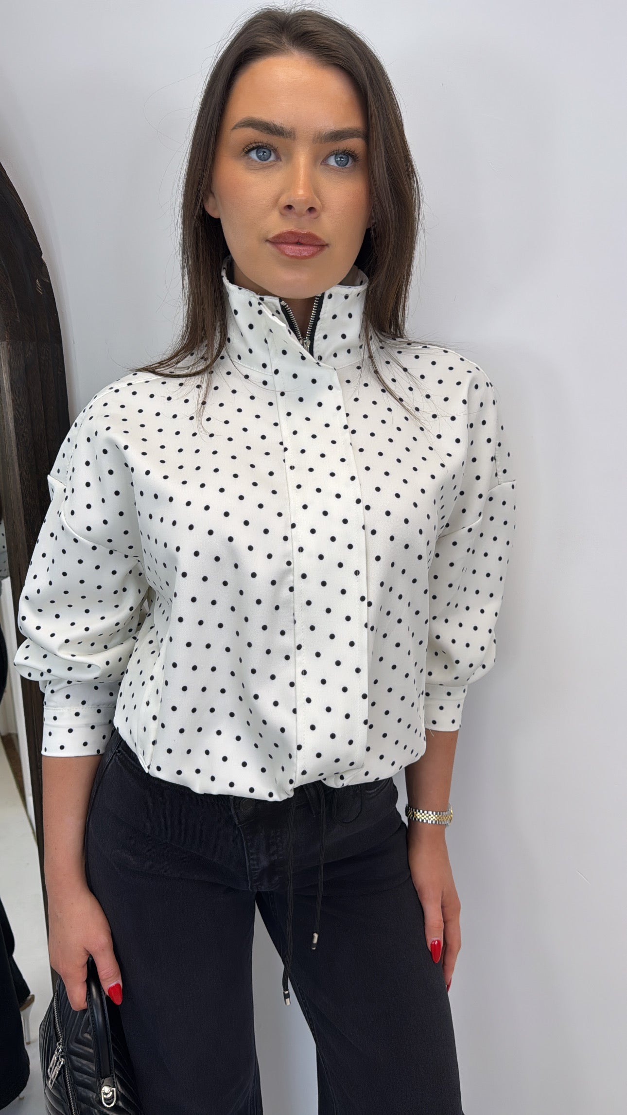 PIA cream polka dot drawstring jacket