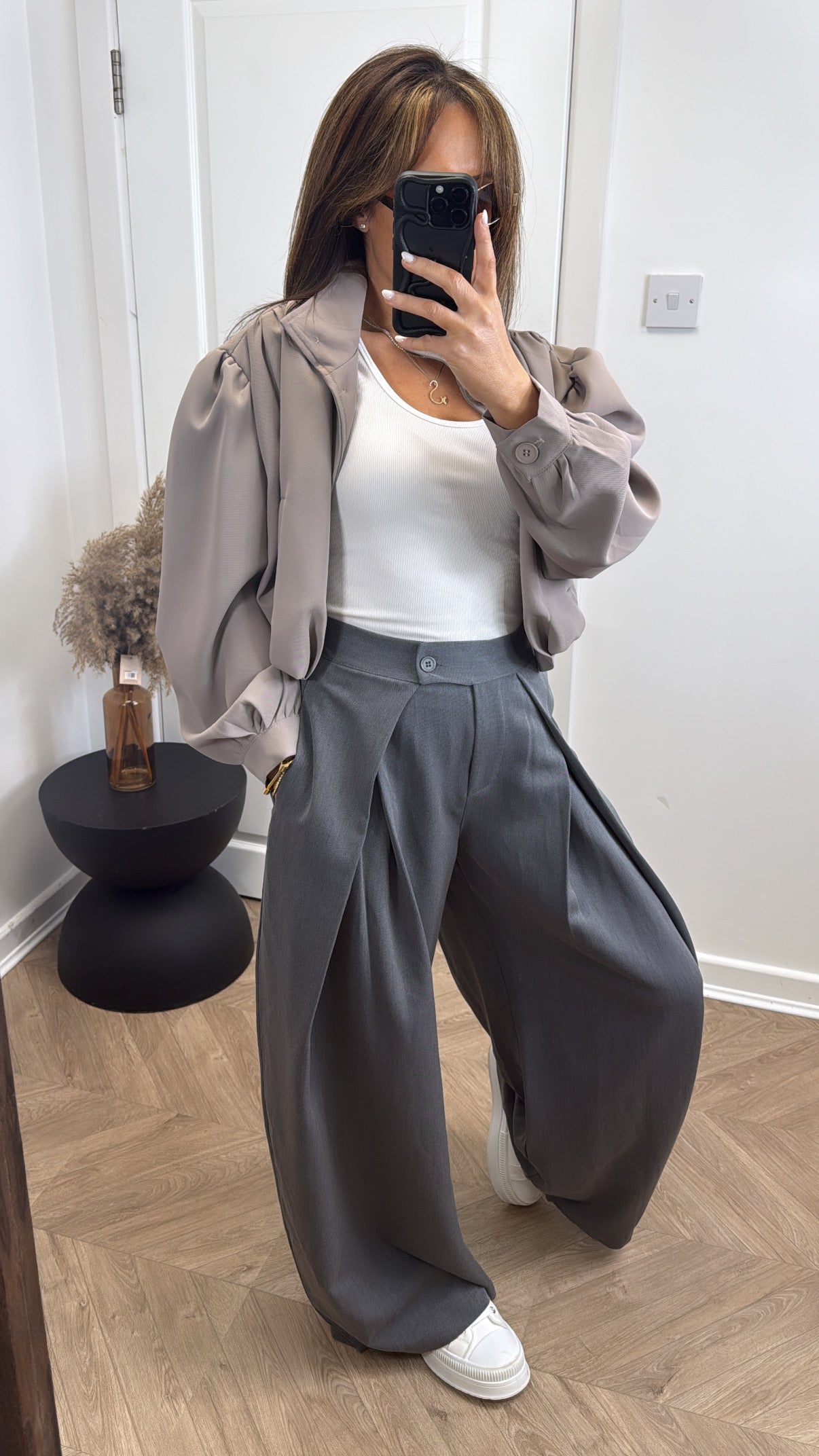 TANYA grey flowing trousers with stretchy waistband