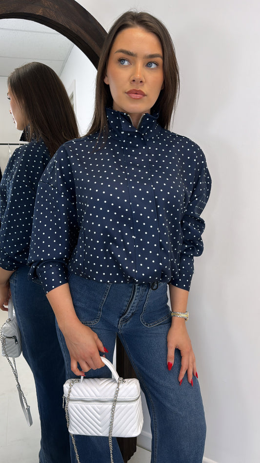 PIA navy polka dot drawstring jacket