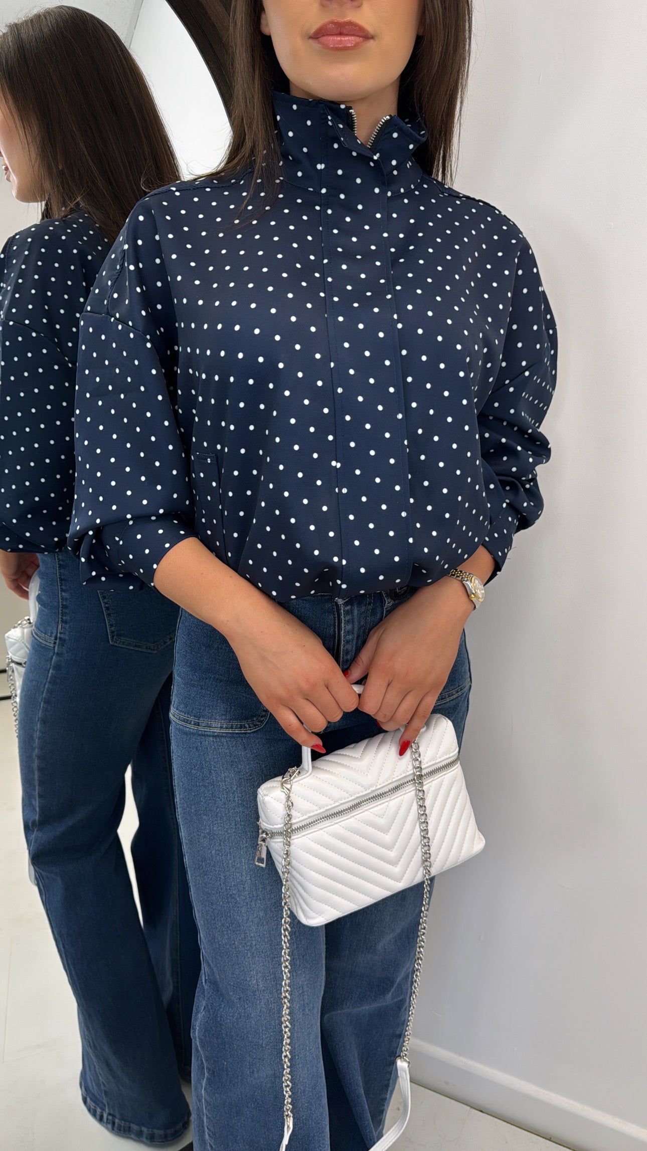 PIA navy polka dot drawstring jacket