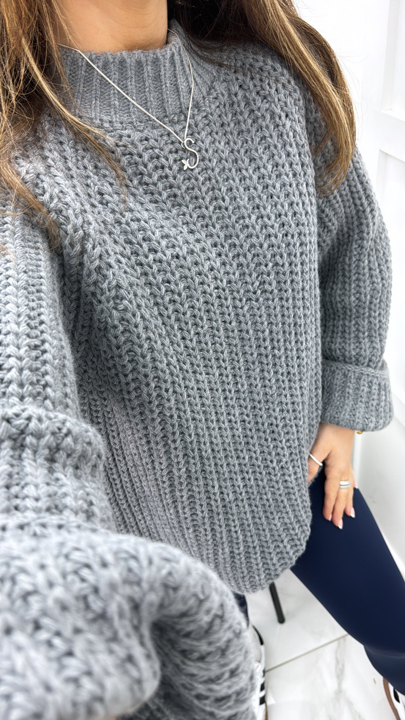 HARRIET grey chunky knit jumper