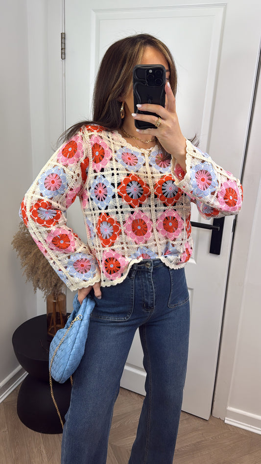 MARLA pink and red crochet top