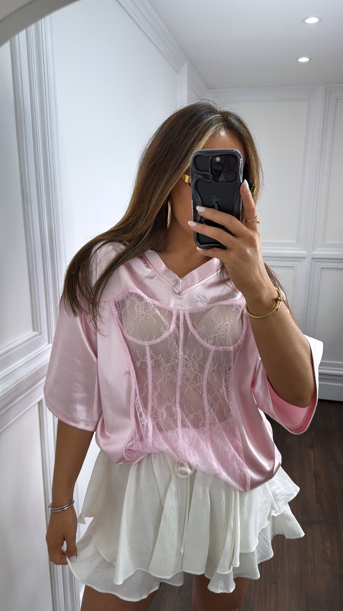 BETTER LIFE pink satin and lace basketball top