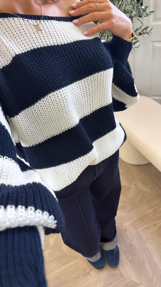 JENNA navy and cream stripe knitted jumper