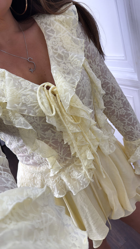 JENNI lemon lace ruffle crop top