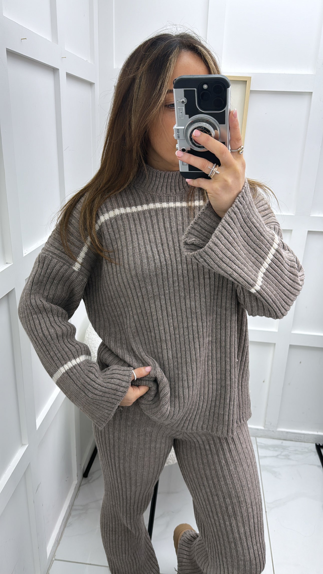 MABEL mocha ribbed knit co-ord set