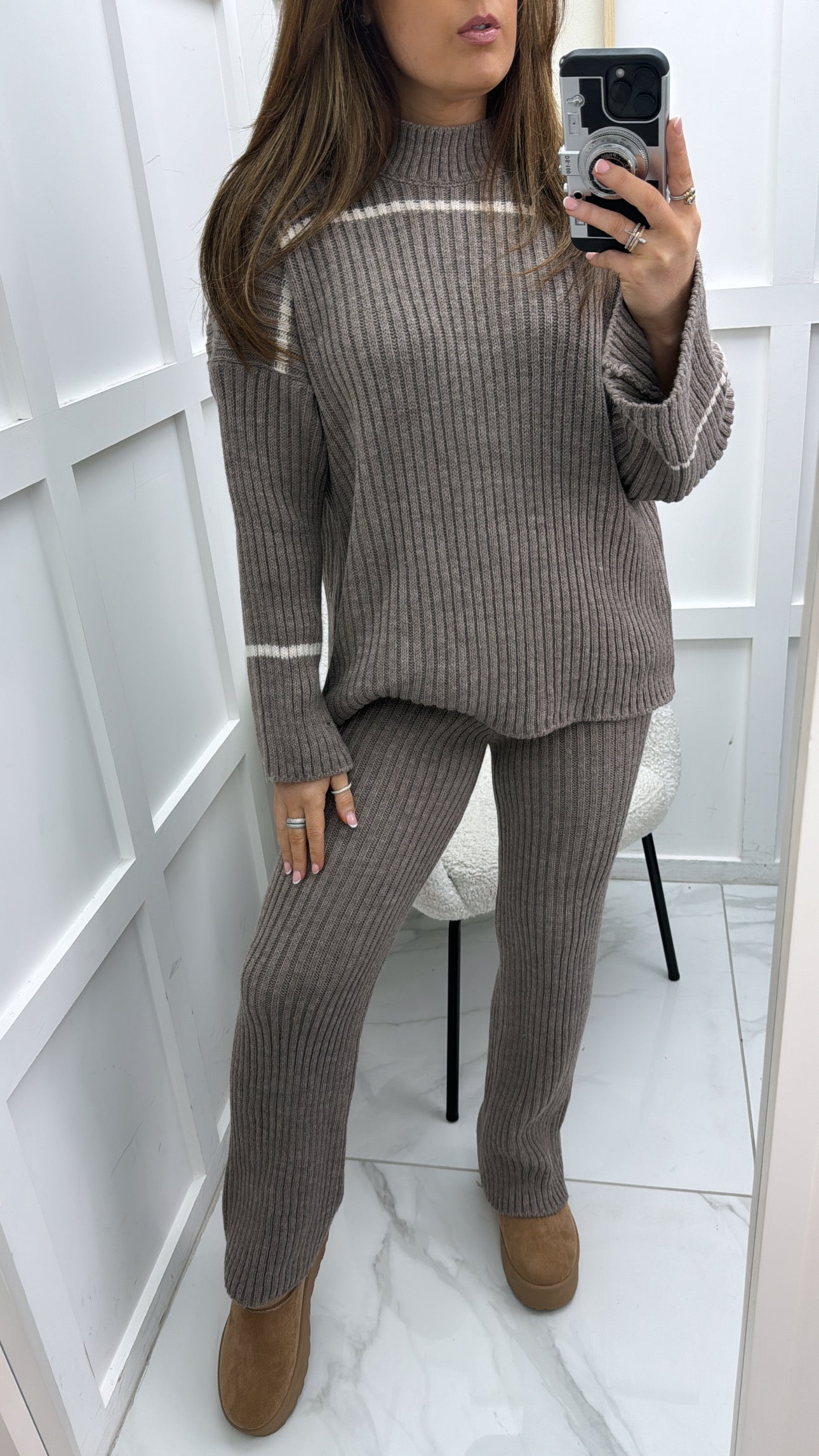 MABEL mocha ribbed knit co-ord set