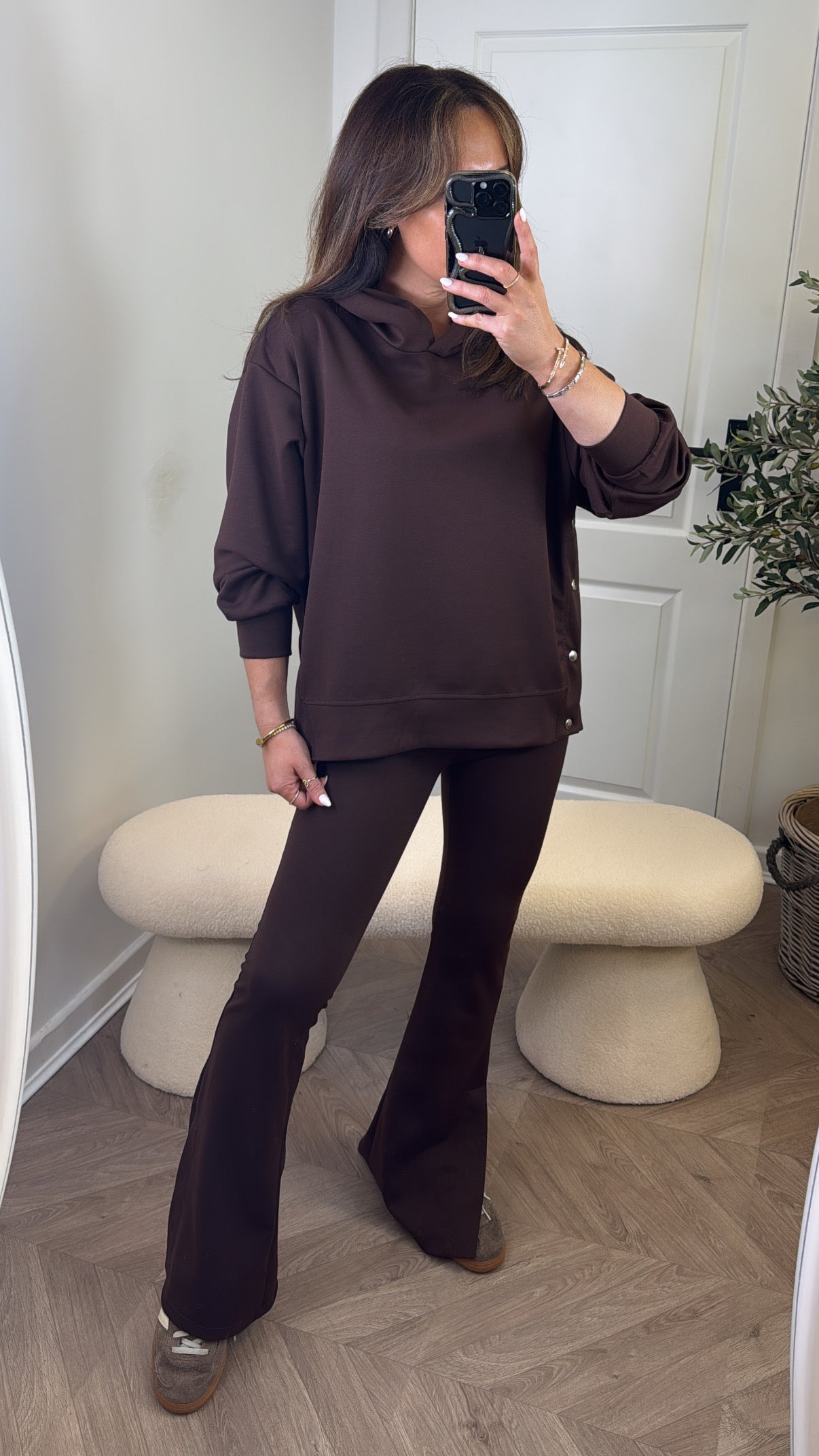 ALEX brown hoody lounge set with popper detail
