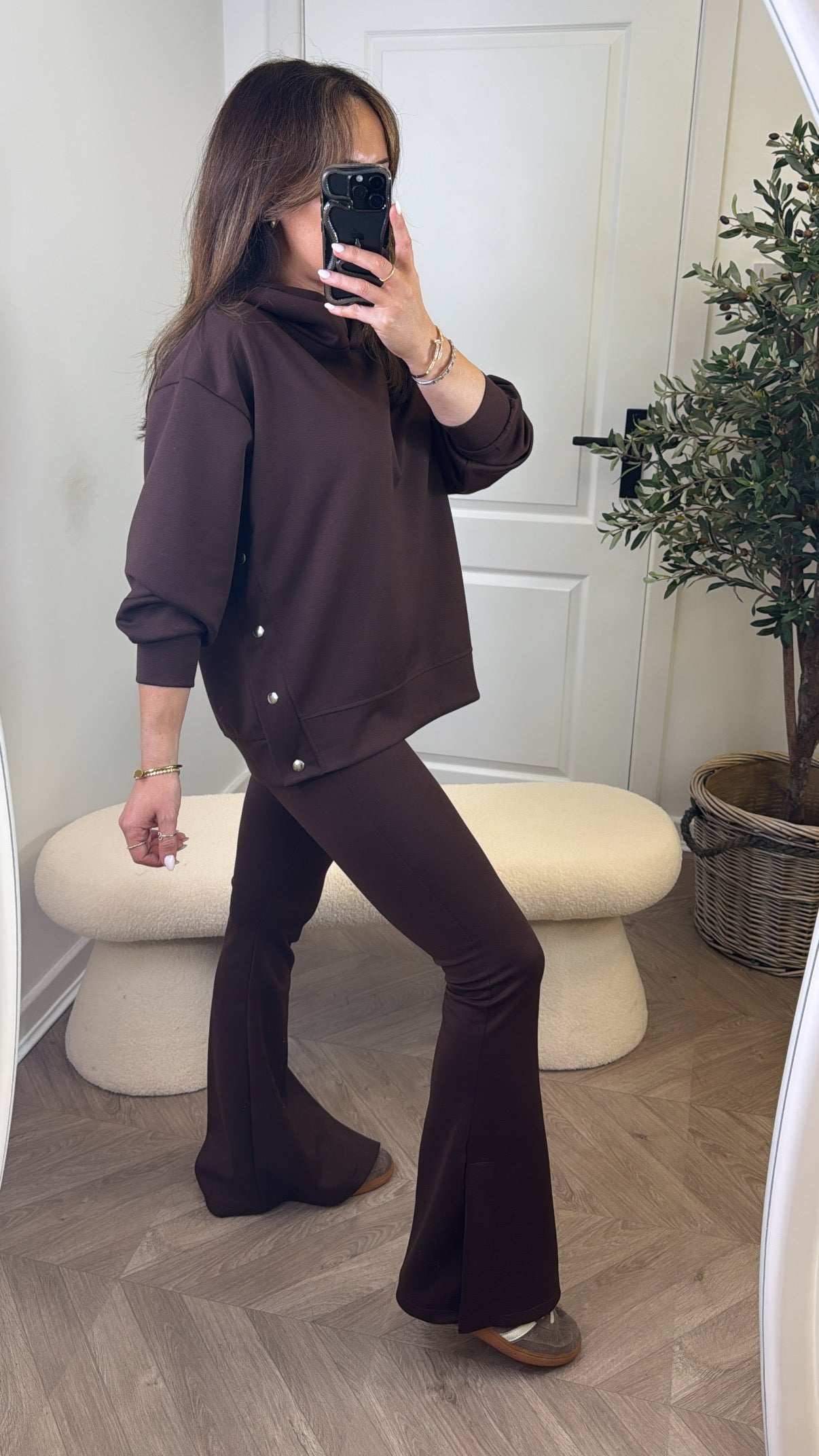 ALEX brown hoody lounge set with popper detail