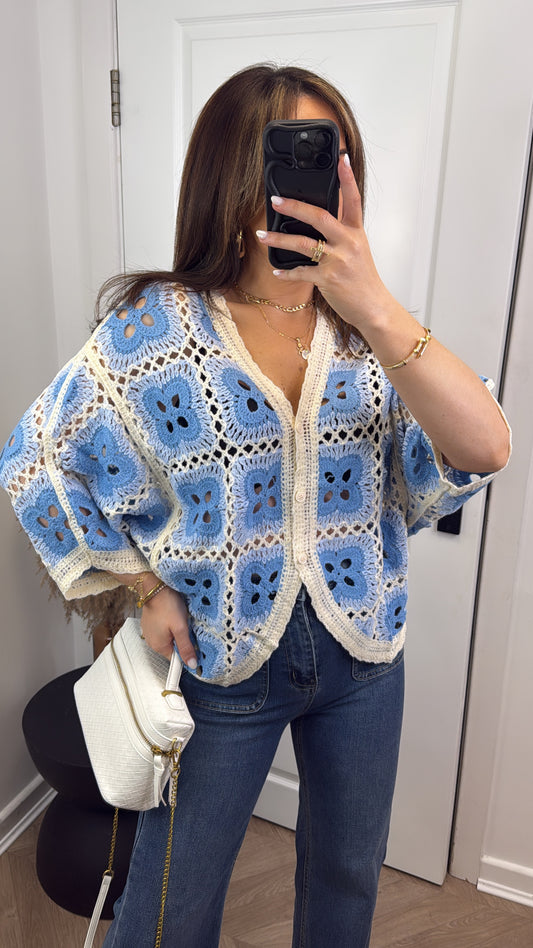 LILLY blue crochet batwing cardigan