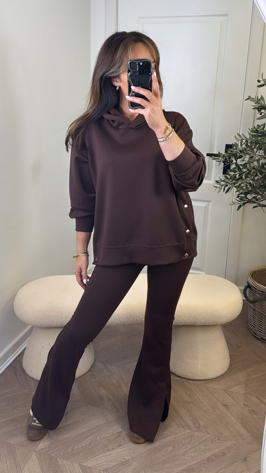 ALEX brown hoody lounge set with popper detail