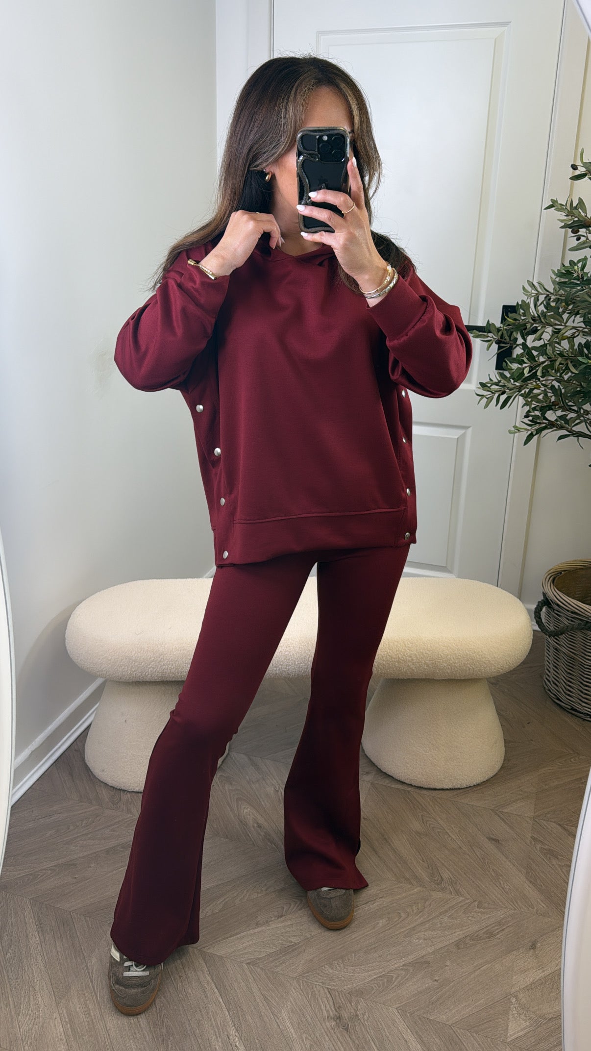 ALEX burgundy hoody lounge set with popper detail
