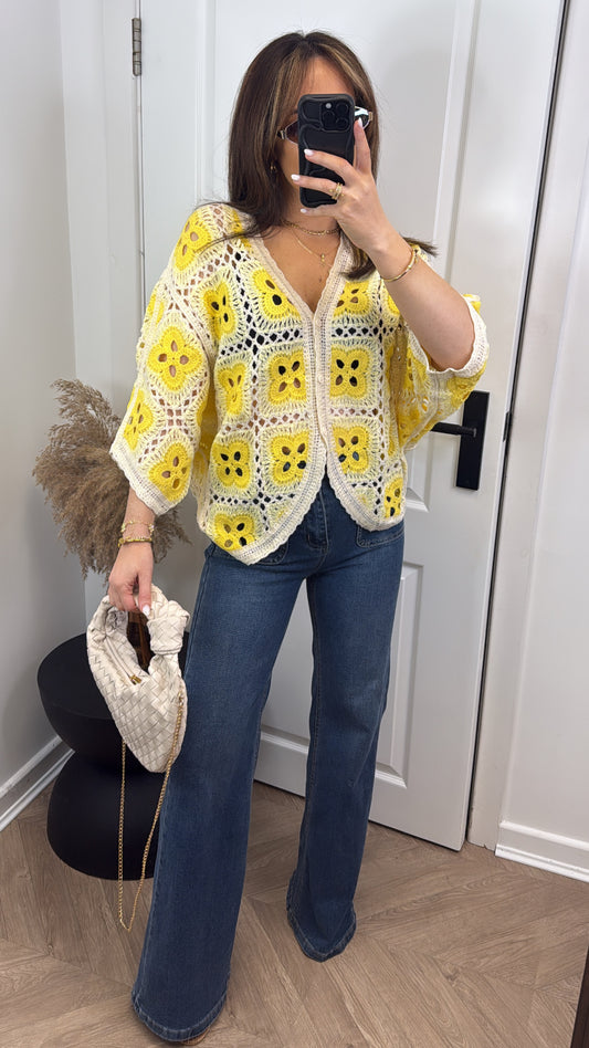 LILLY yellow crochet batwing cardigan