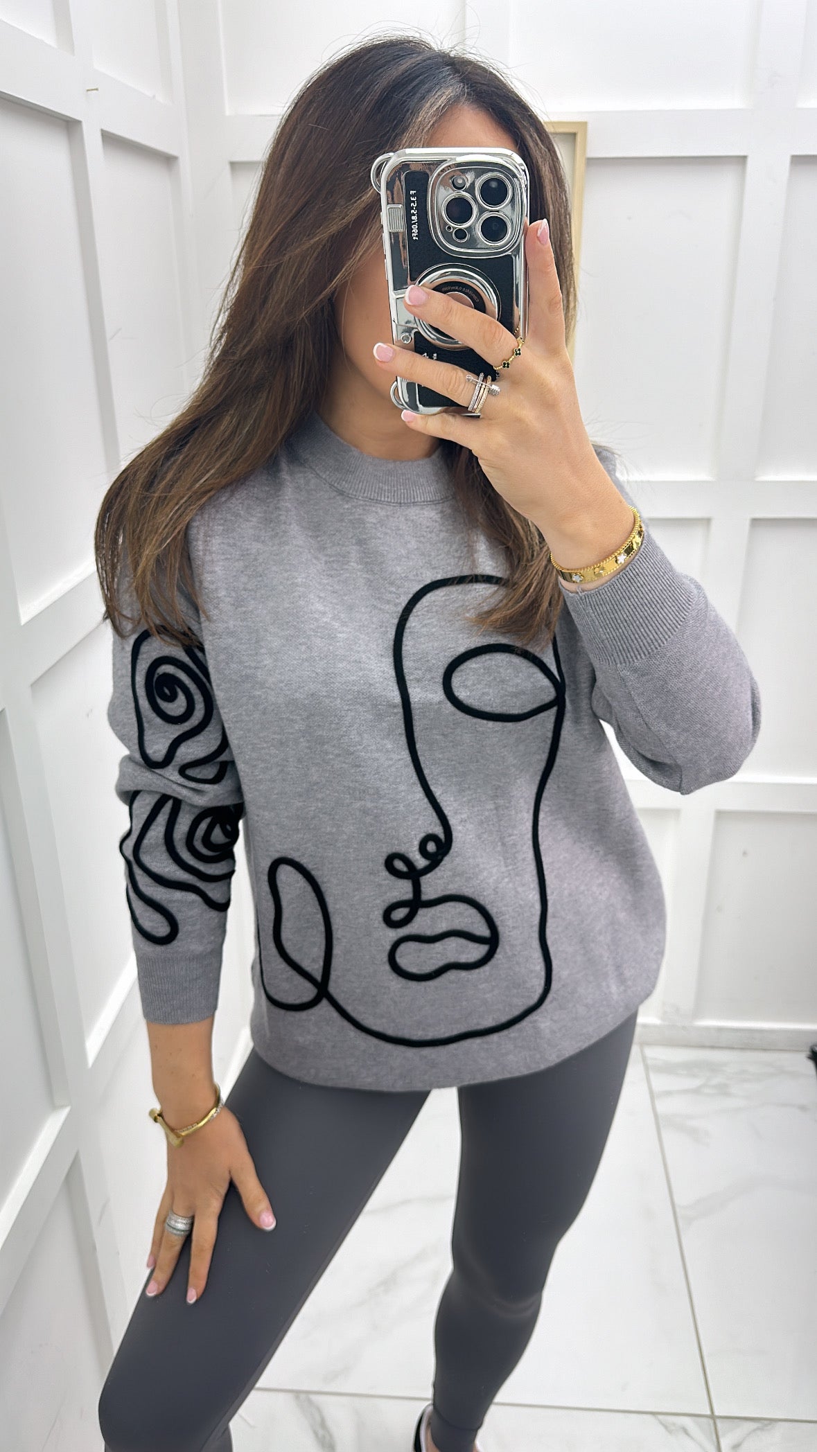 HARPER grey jumper with black face detail