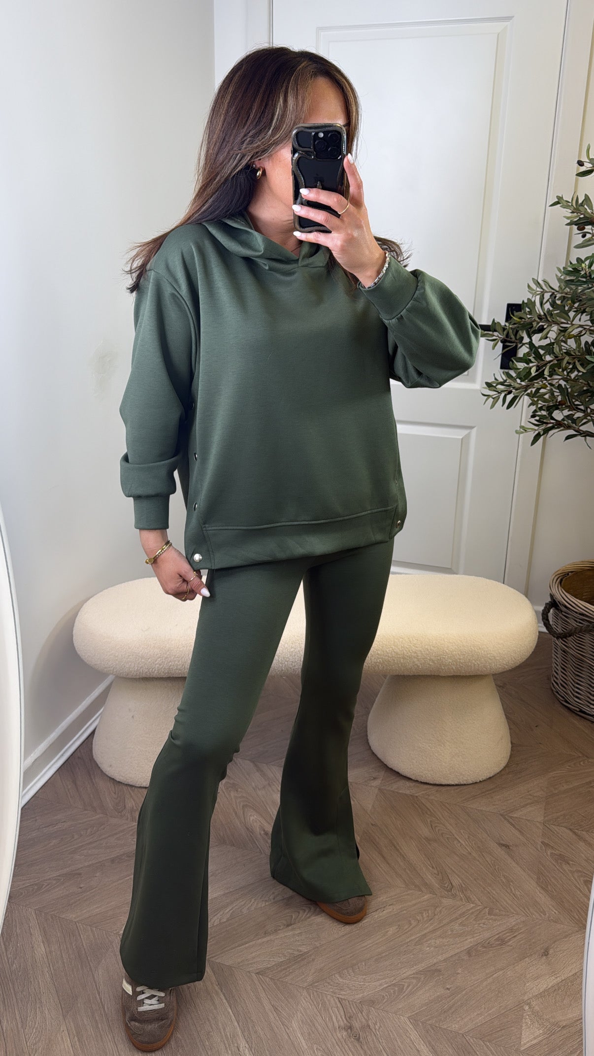 ALEX khaki hoody lounge set with popper detail