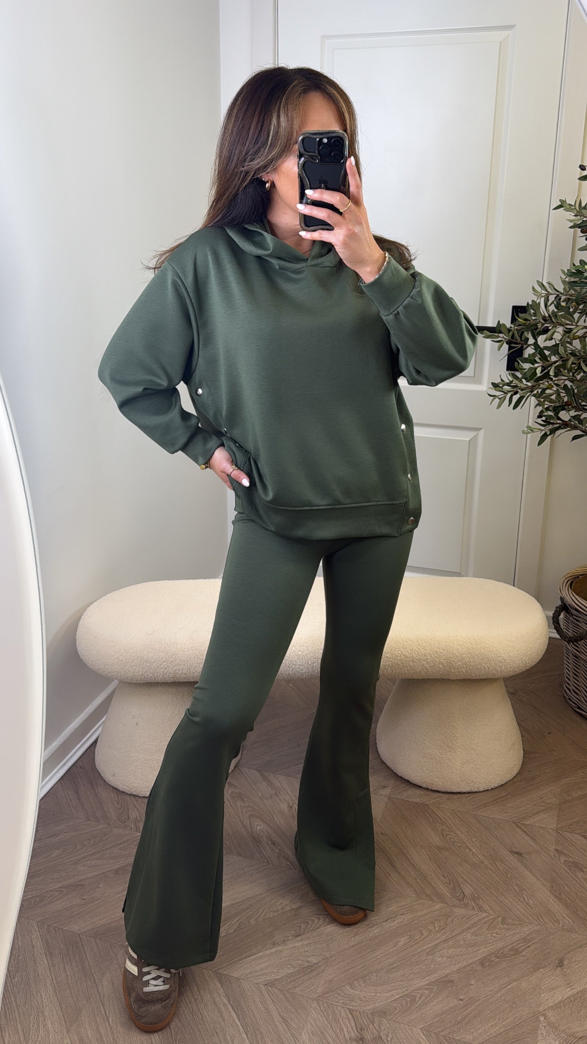 ALEX khaki hoody lounge set with popper detail