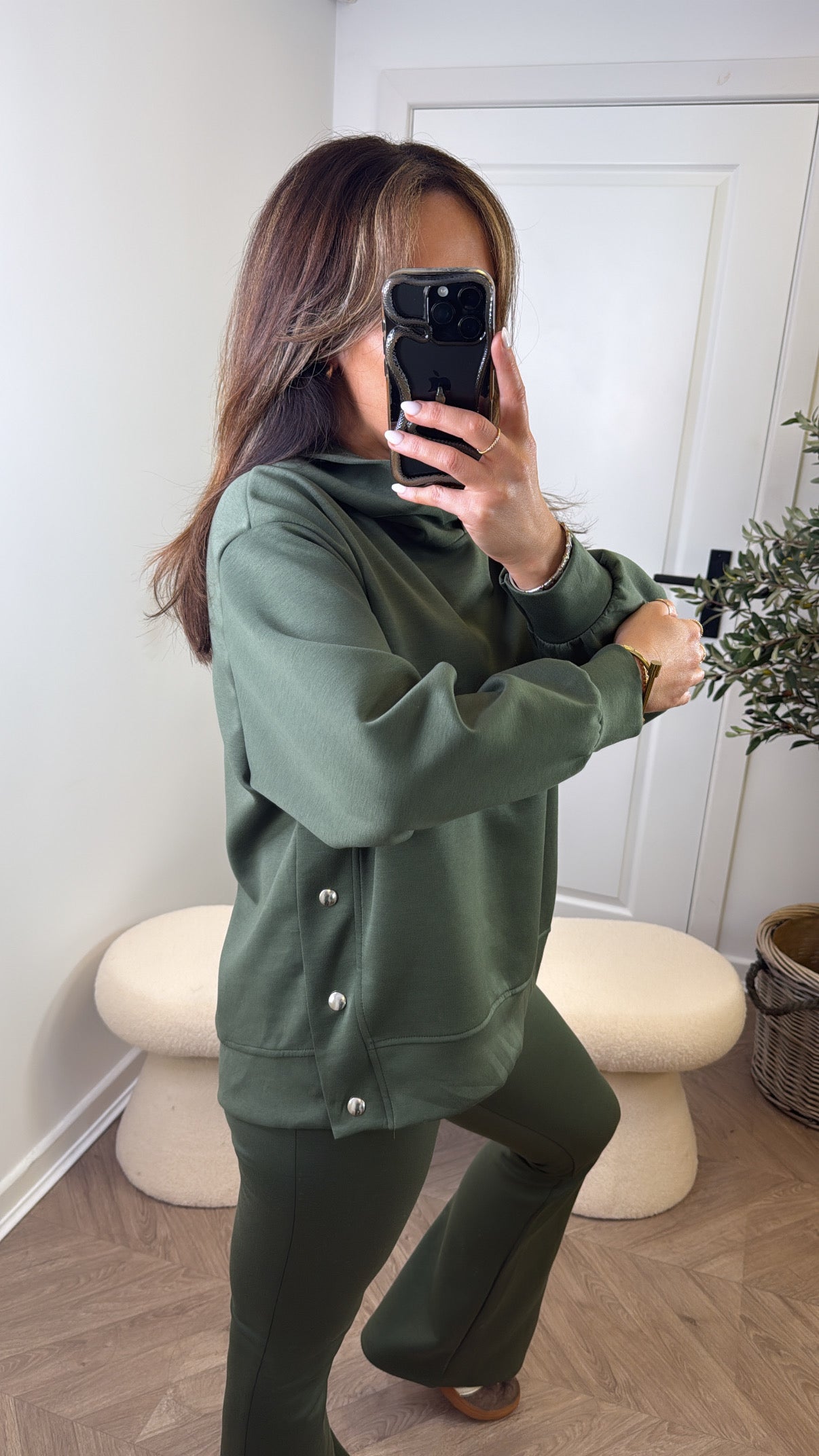 ALEX khaki hoody lounge set with popper detail