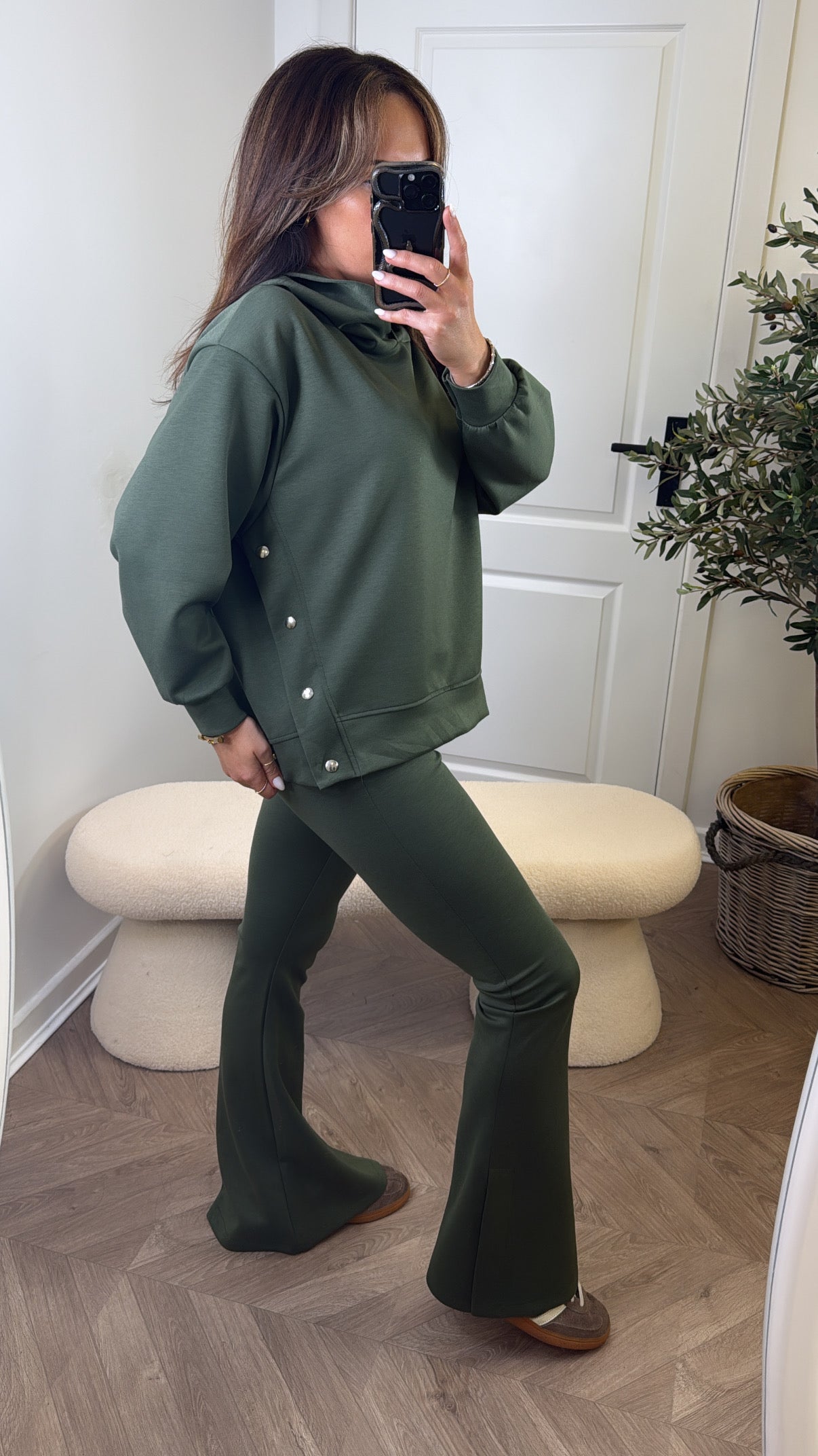 ALEX khaki hoody lounge set with popper detail