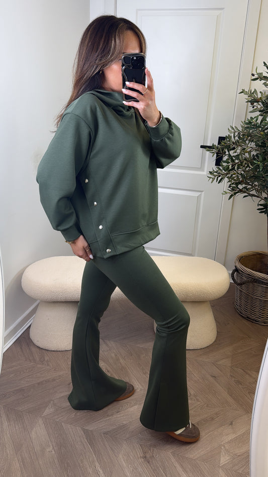 ALEX khaki hoody lounge set with popper detail