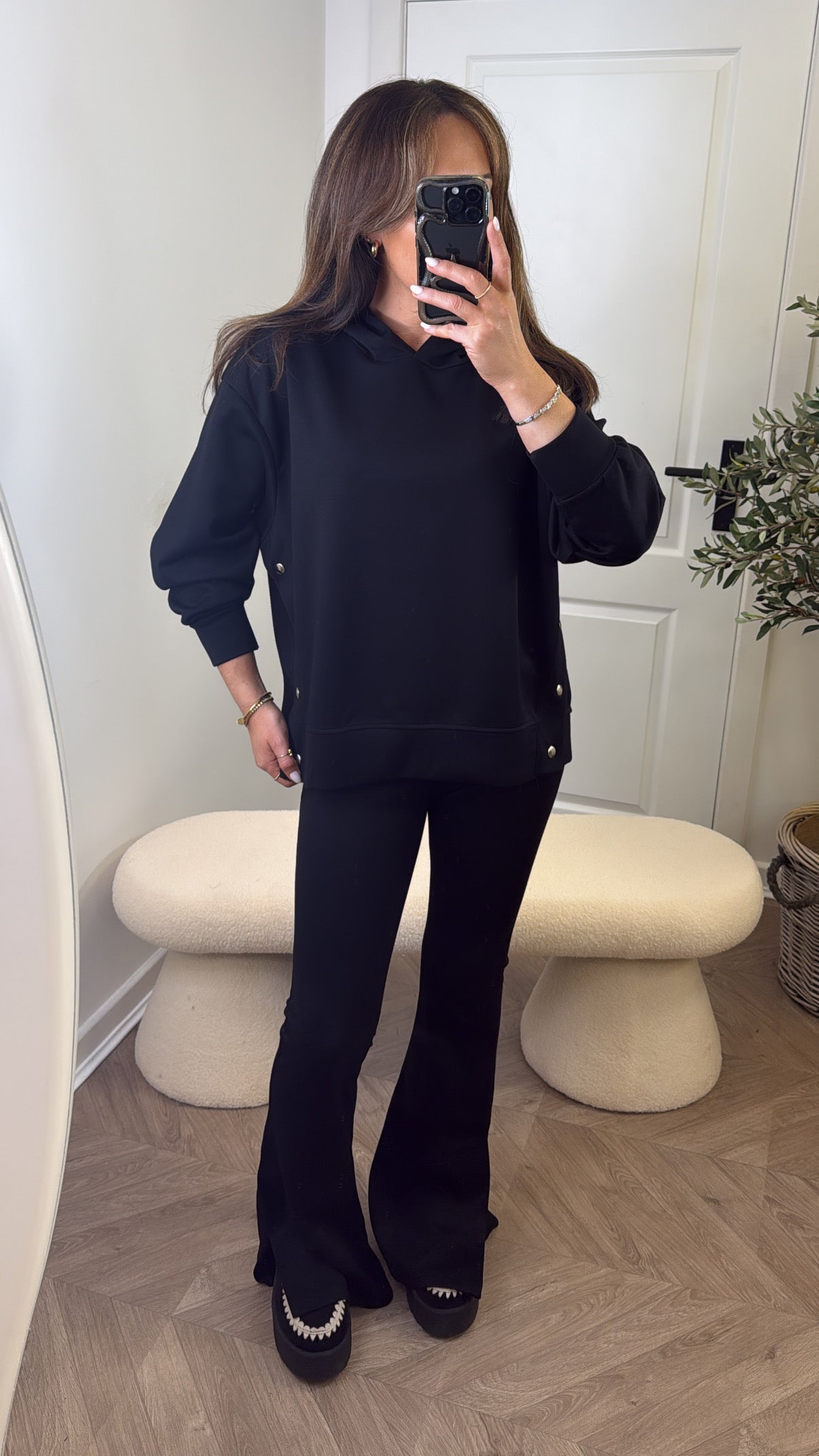 ALEX black hoody lounge set with popper detail