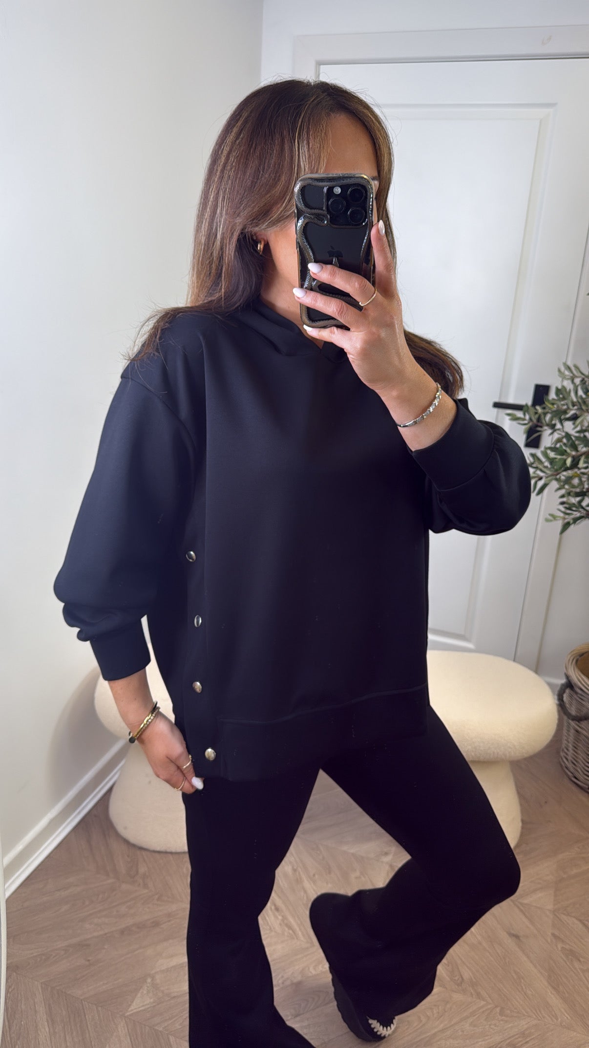 ALEX black hoody lounge set with popper detail