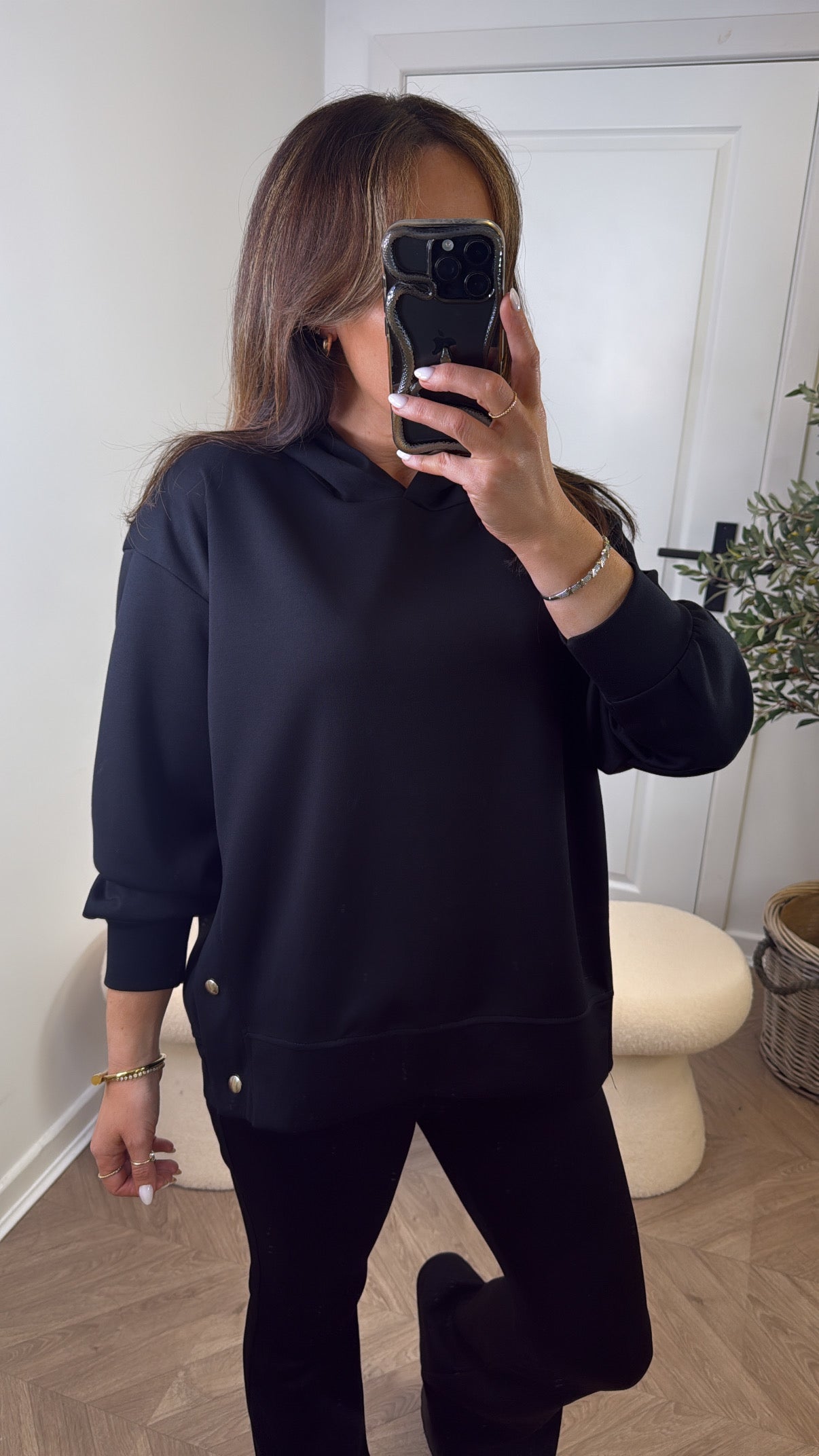 ALEX black hoody lounge set with popper detail