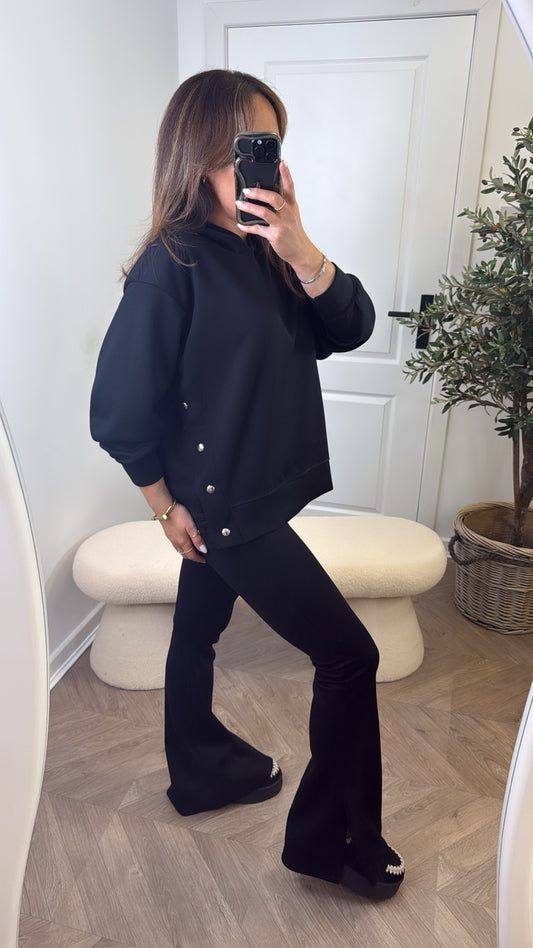 ALEX black hoody lounge set with popper detail