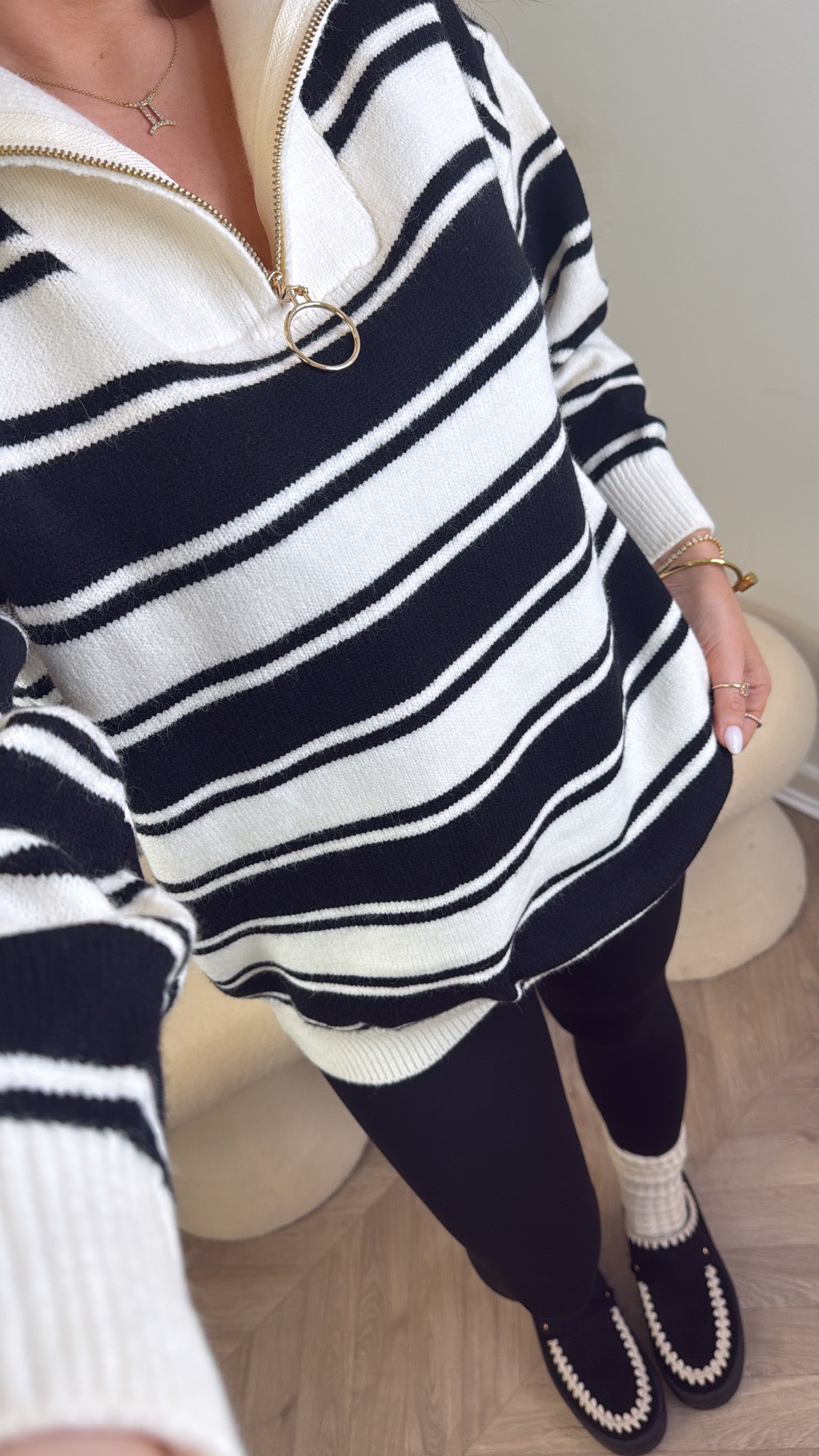 MYA black and cream striped jumper