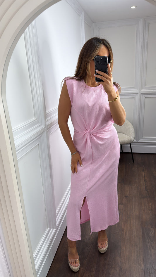 LAUREL pink twist front midi dress