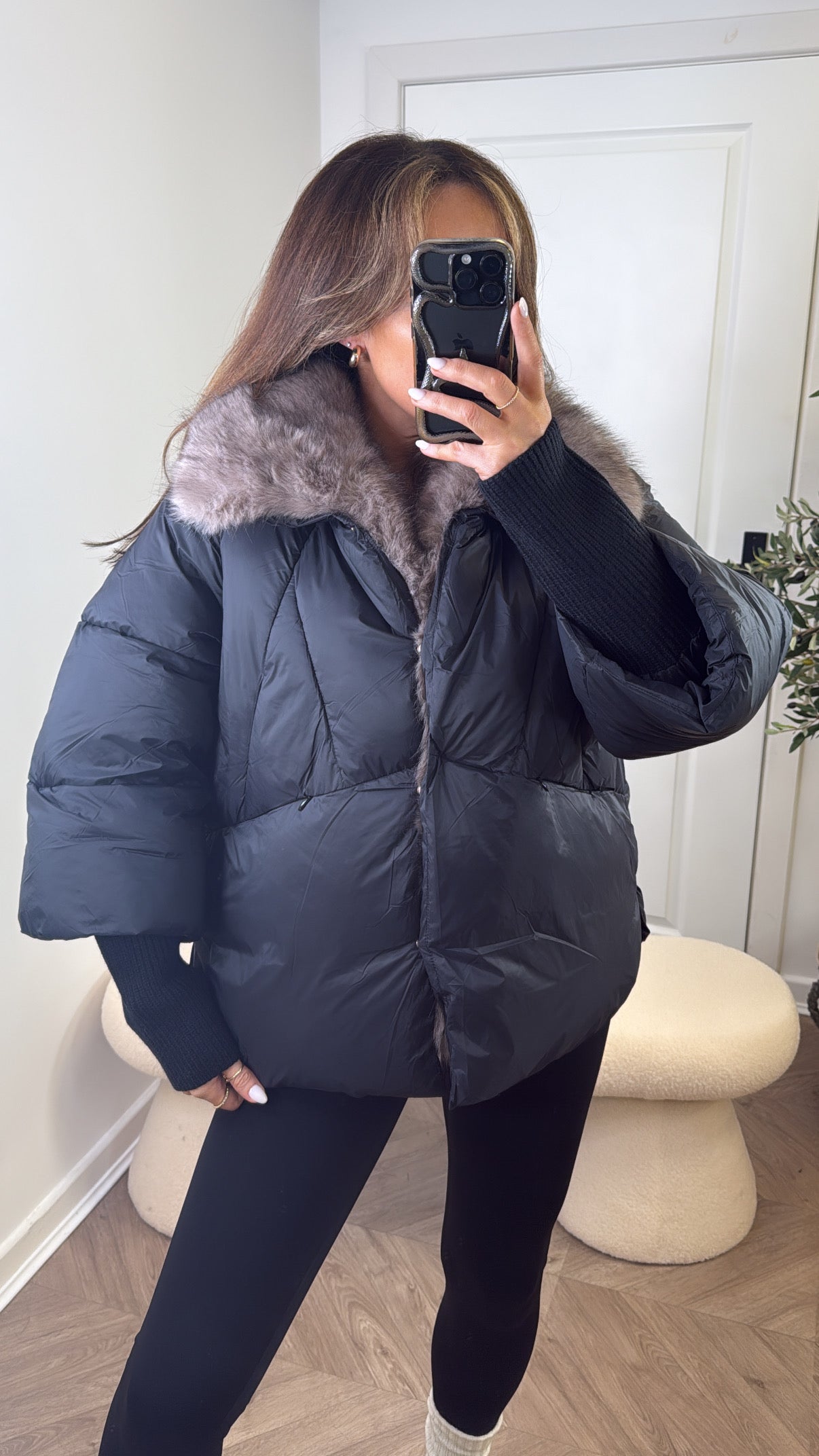 EMILY black puffer coat with faux fur