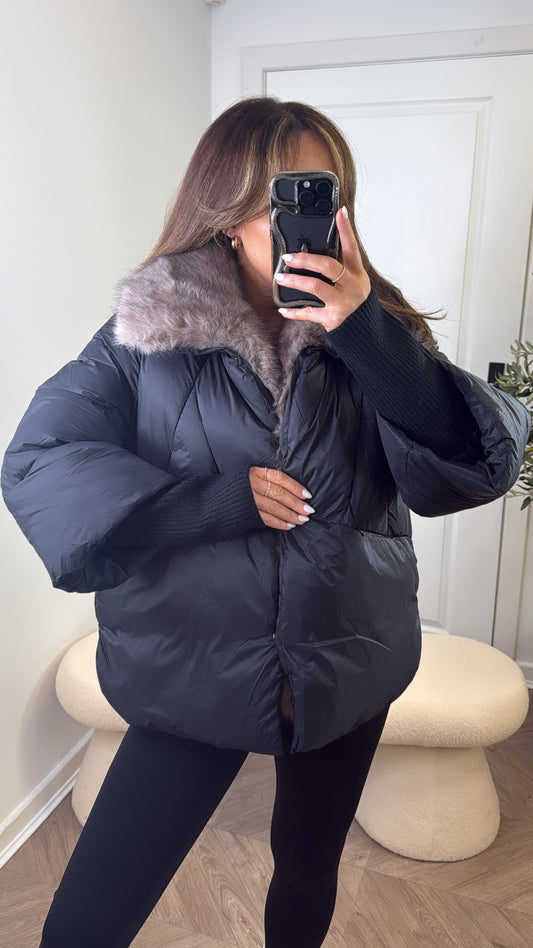 EMILY black puffer coat with faux fur