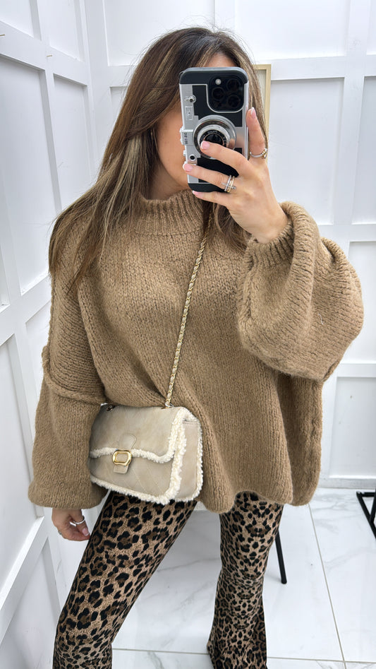 ALBA camel exposed seam fluffy jumper