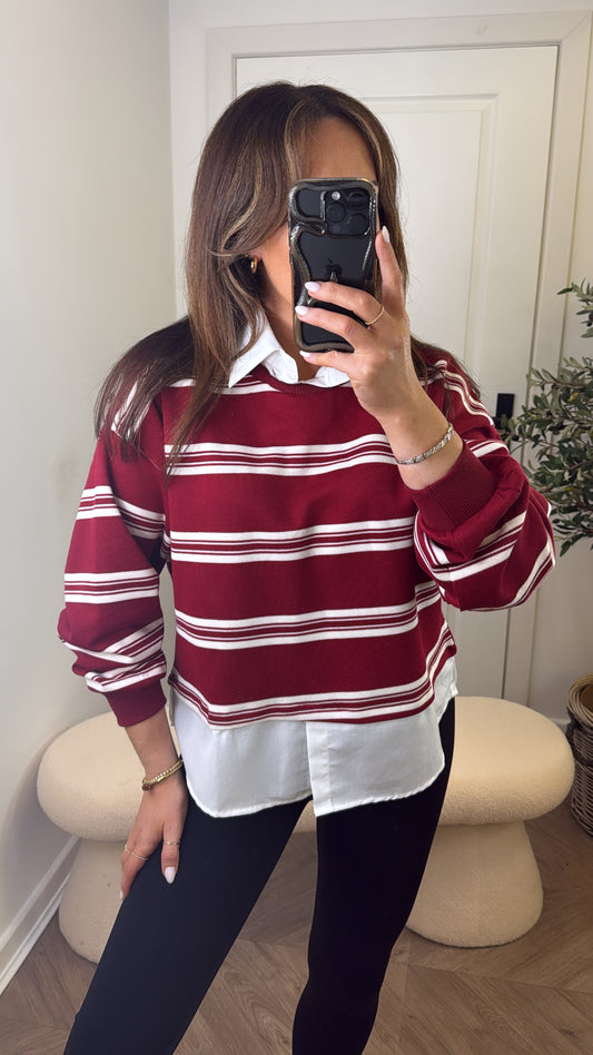 MATILDA red stripe top with shirt underlay