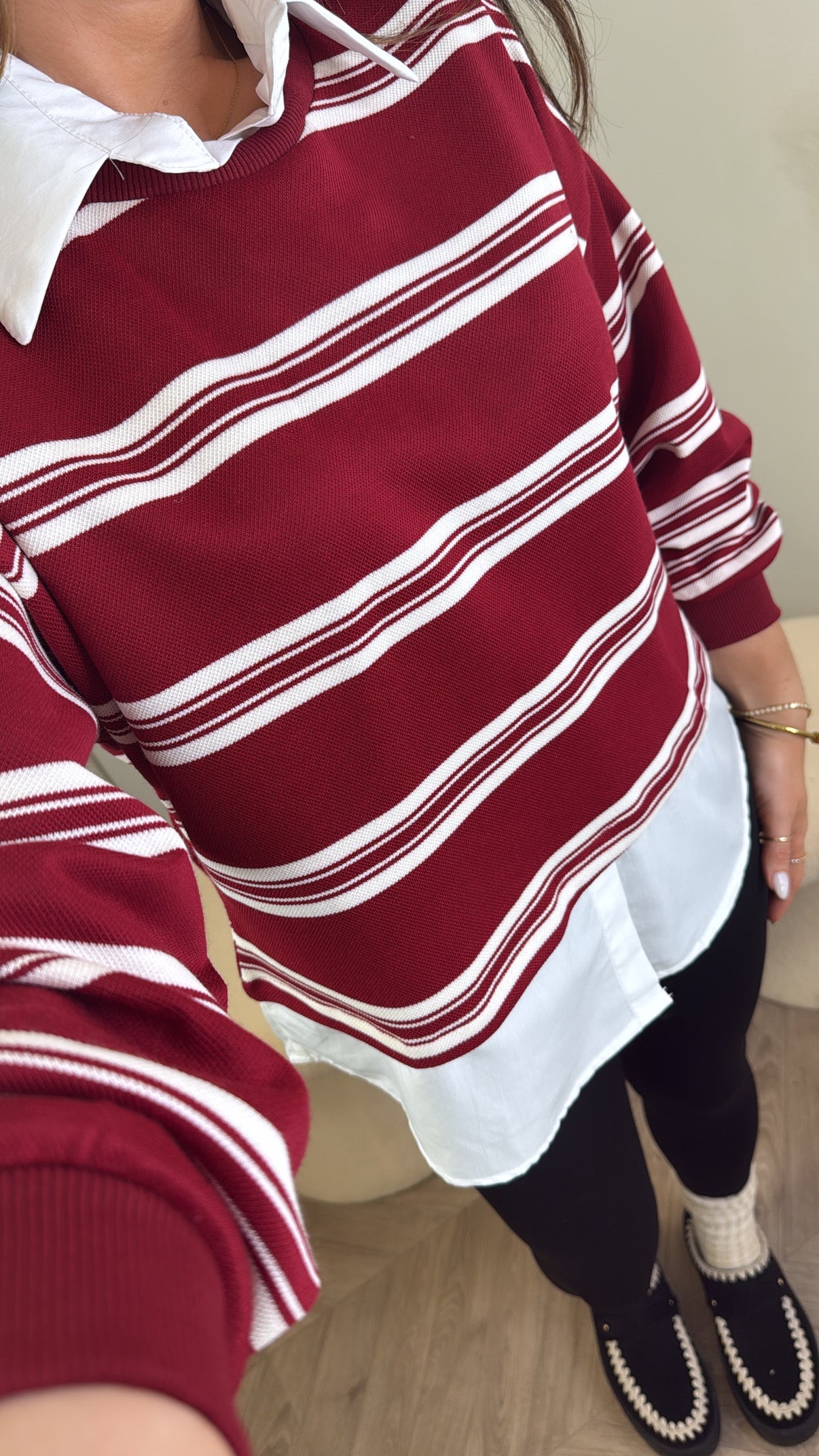 MATILDA red stripe top with shirt underlay