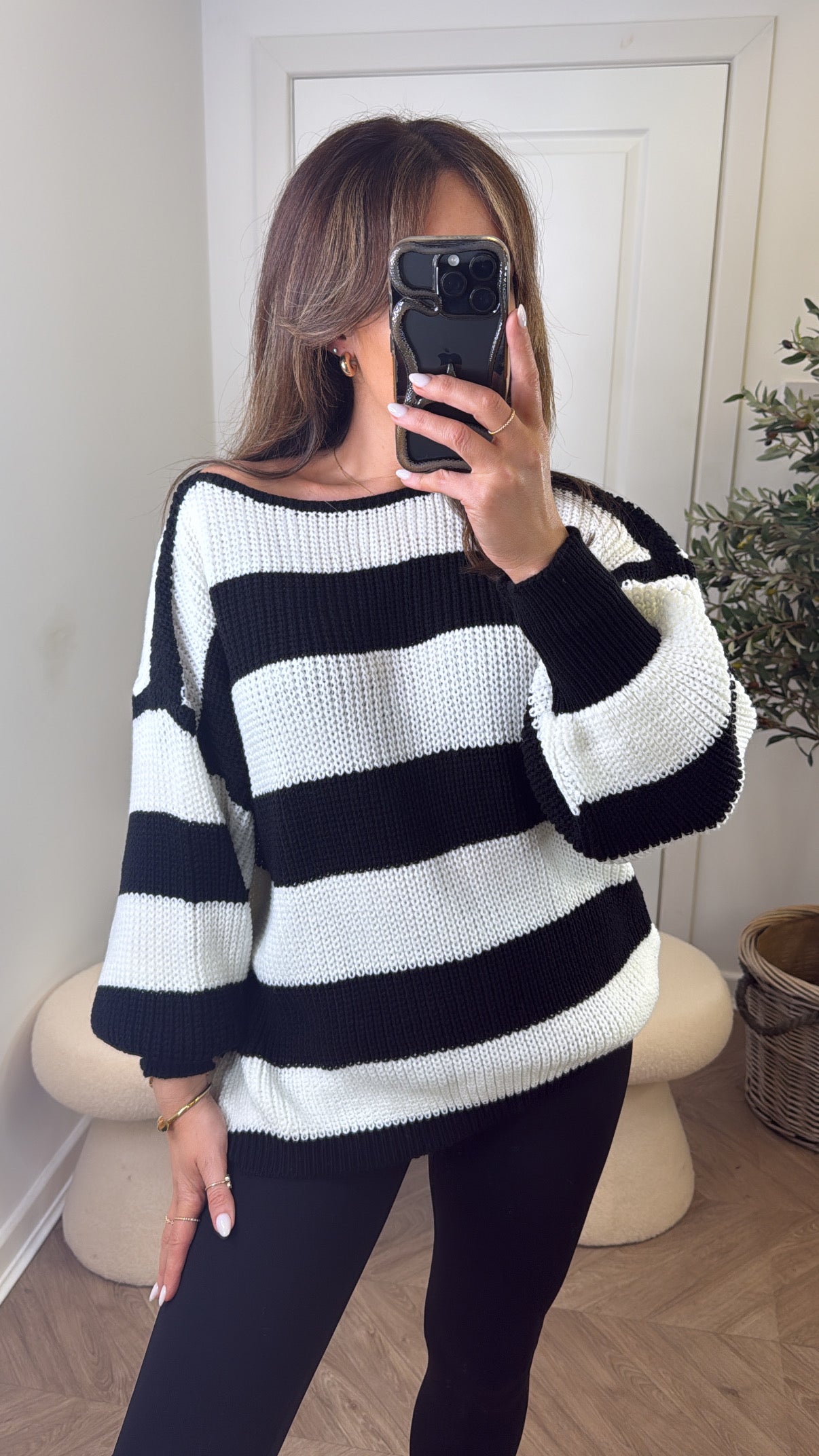 JENNA black and cream stripe knitted jumper
