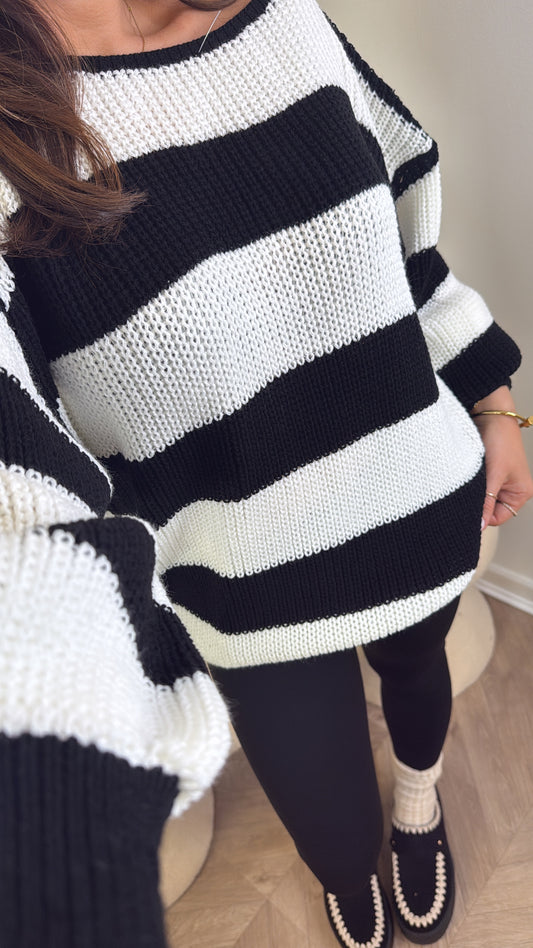 JENNA black and cream stripe knitted jumper