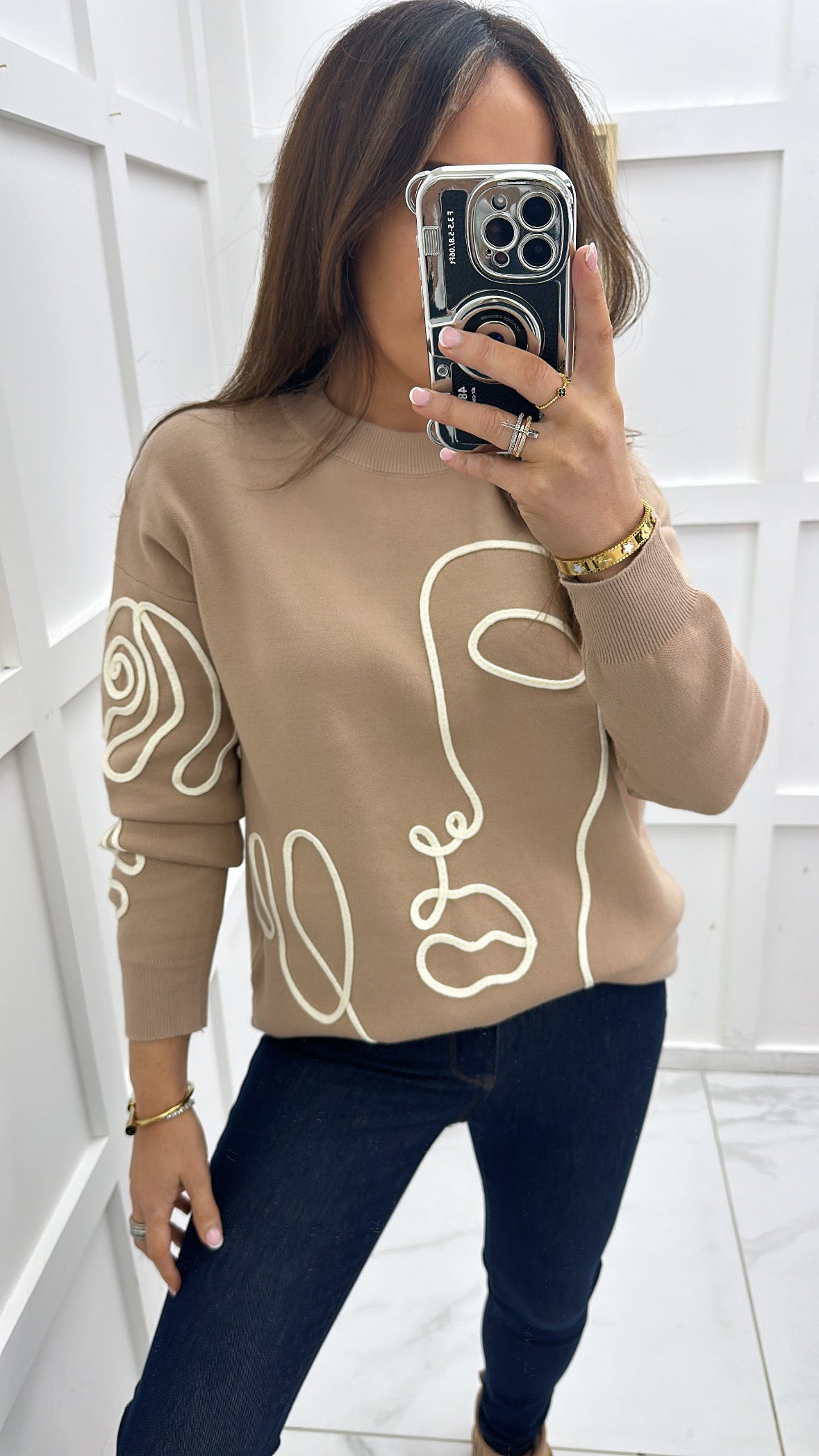 HARPER camel jumper with cream face detail