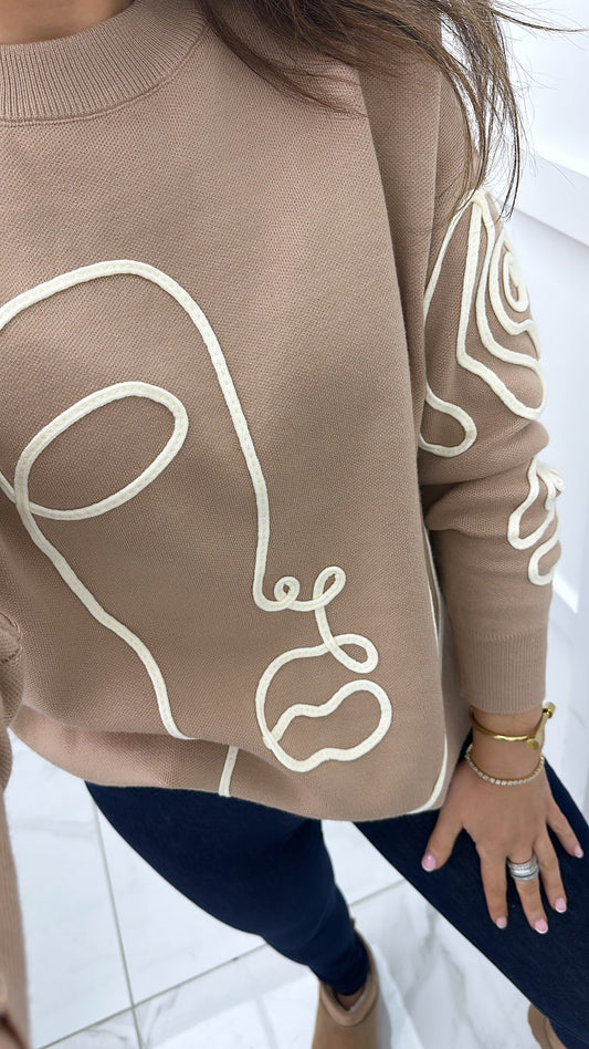 HARPER camel jumper with cream face detail